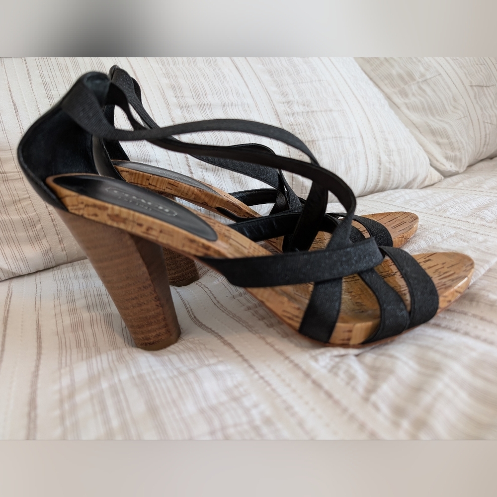 Coach Black Sandals Wood Stacked Heel And Cork Sole